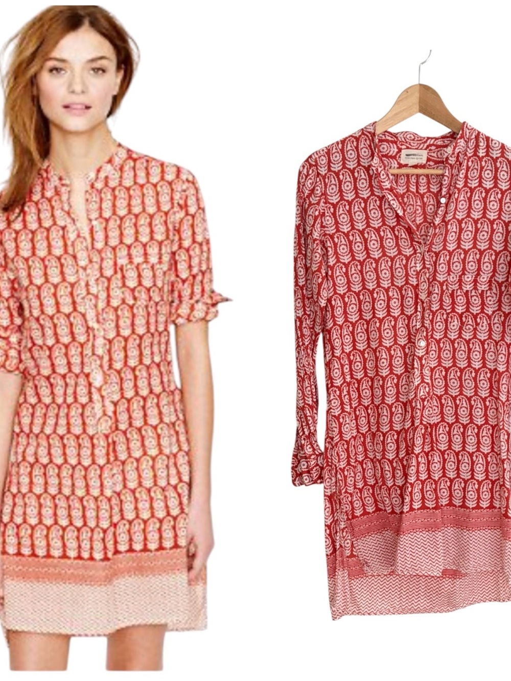 Nili Lotan x J. Crew Orange White Blockprint Long Sleeve Beach Dress Small